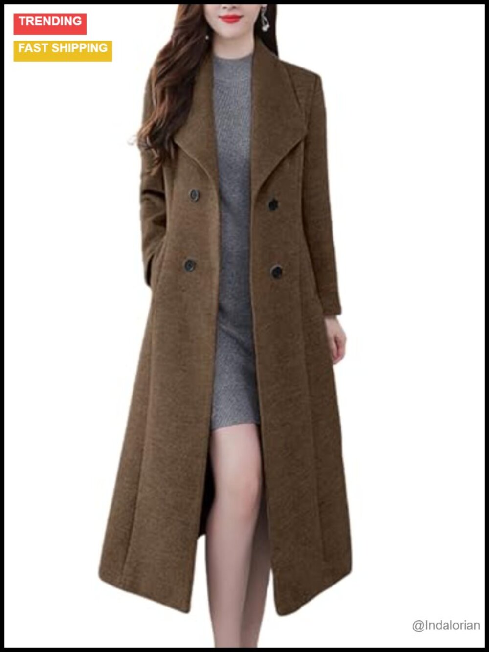 Women's Wool Blend Maxi Pea Coat Double Breasted Shawl Collar Winter Overcoat